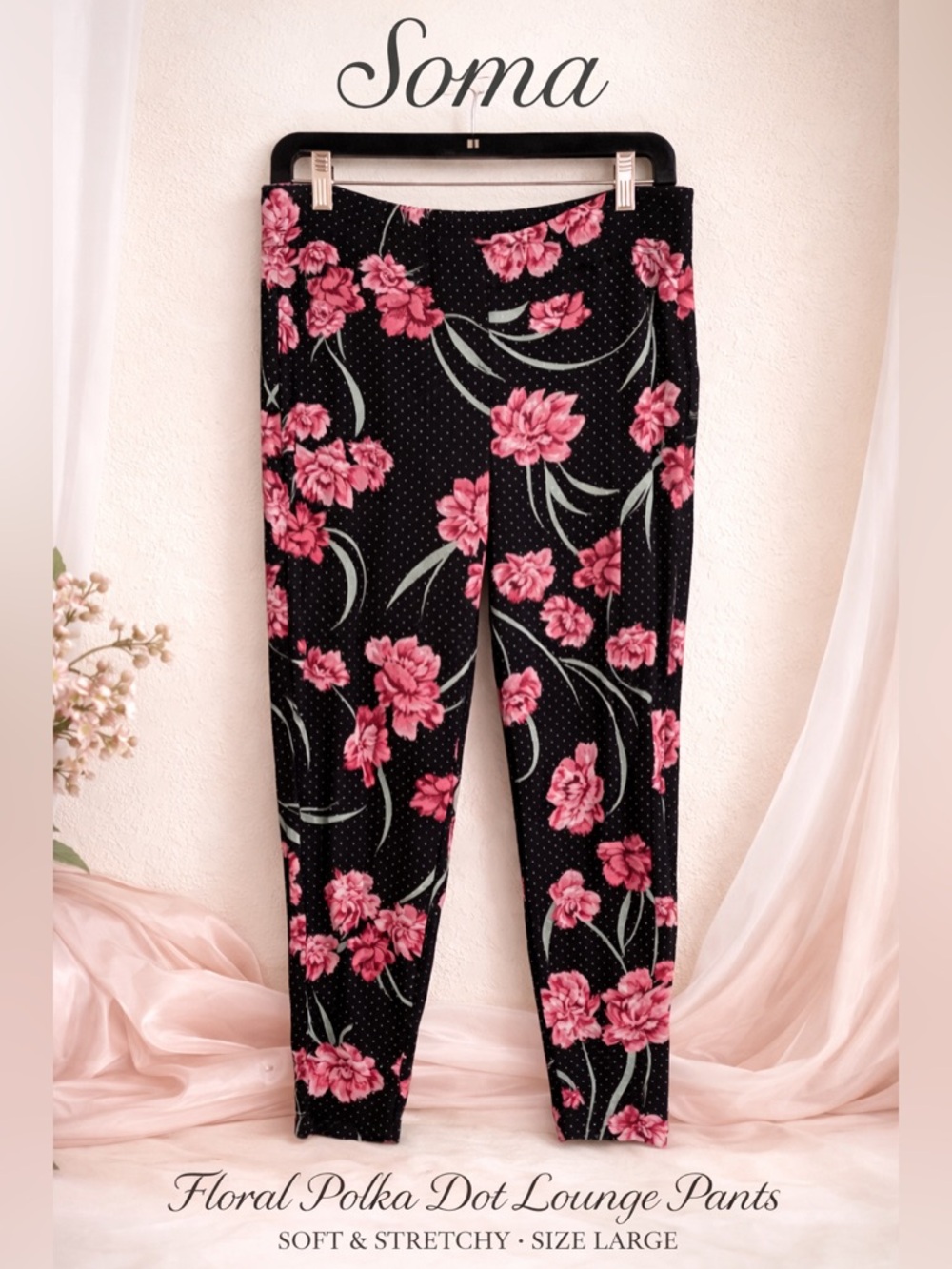 Soma Pajama Pants L Floral Polka Dot Soft Lounge